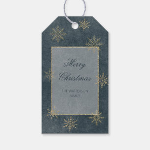 Vintage Blau & Gold Glitter-Schneeflocken Geschenkanhänger