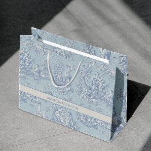 Vintage Blau Grau Toile de Jouy Chic Groß Große Geschenktüte