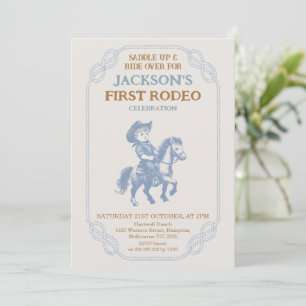 Vintage Blau Grauer Cowboy Erstes Rodeo 1. Geburts Einladung