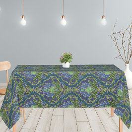 Vintage Blau-, Grün- und Gold-Blumenmuster Tischdecke