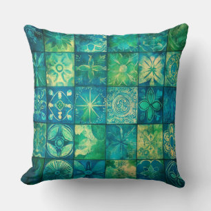 Vintage Blau Grüne Geometrische Mosaik Kissen