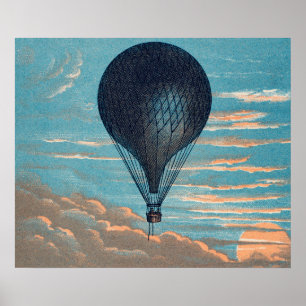 Vintage Blau Heißluftballon Malerei Poster