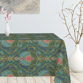 Vintage Blau, Heißrosa und Gold Blumenmuster Tischdecke