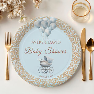 Vintage Blau Klassischer Babyjunge Pappteller