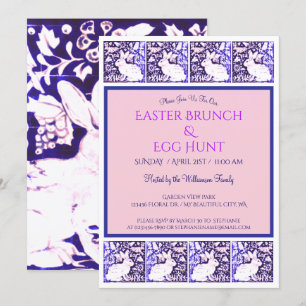 Vintage Blau Lila Osterhase Brunch Hübsch Einladung