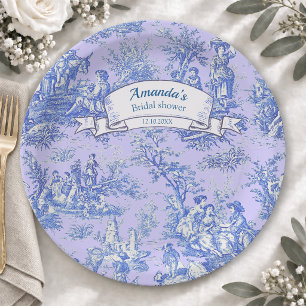 Vintage Blau Lila Toile de Jouy Blumenmuster Pappteller