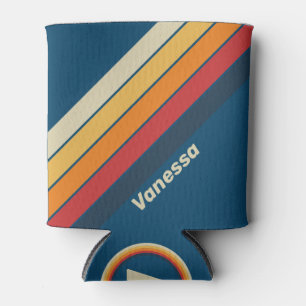 Vintage Blau Regenbogen gestreift mit Namen Dosenkühler