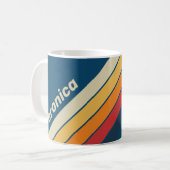 Vintage Blau Regenbogen gestreift mit Namen Kaffeetasse (Vorderseite Links)
