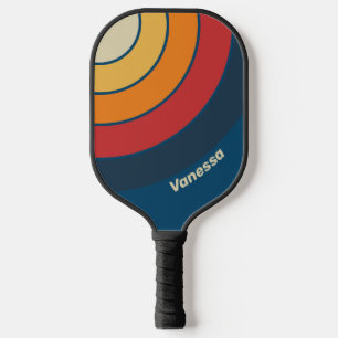 Vintage Blau Regenbogen Kreis Streifen mit Namen Pickleball Schläger