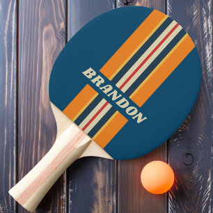 Vintage Blau Regenbogen Rally Stripe mit Namen Tischtennis Schläger