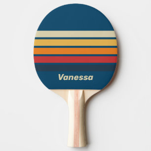 Vintage Blau Regenbogen Über Streifen mit Namen Tischtennis Schläger
