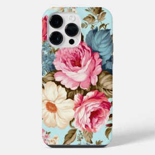 Vintage Blau Rosa Florale Garten iPhone 14 Pro Max Hülle