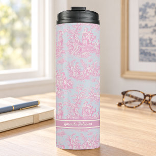 Vintage Blau Rosa Französische Toile de Jouy Flora Thermosbecher