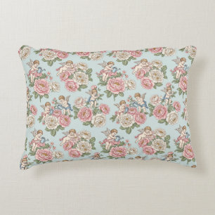 Vintage Blau & Rosa Kokette Cherub Engel Rose Dekokissen
