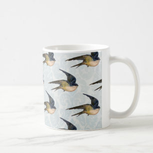 Vintage Blau Schwalben Vögel Muster Kaffeetasse