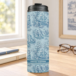 Vintage blau teal Toile de Jouy gedruckt Thermosbecher