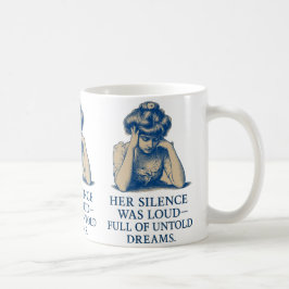Vintage Blau-Tinten-Porträt – „Ihr Schweigen war l Kaffeetasse