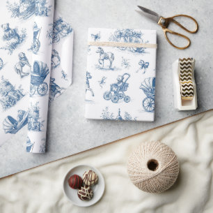 Vintage Blau Toile Baby-Thema Geschenkpapier