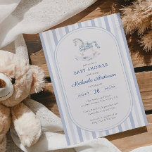 Vintage Blau Toile Schaukelpferd Junge Baby Shower