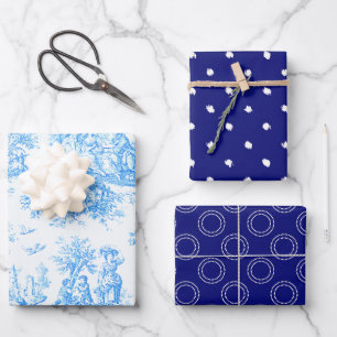 Vintage Blau Türkis Floral Toile Jouy Geschenkpapier Set