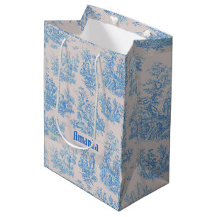 Vintage Blau Türkis Floral Toile Monogramm Mittlere Geschenktüte