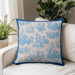 Vintage Blau Türkis Toile Floral Monogramm Kissen