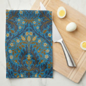 Vintage Blau Türkis William Morris Herbstblumen Geschirrtuch (Viertel Falte)