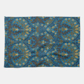 Vintage Blau Türkis William Morris Herbstblumen Geschirrtuch (Horizontal)