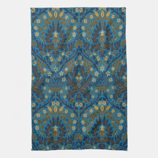 Vintage Blau Türkis William Morris Herbstblumen Geschirrtuch (Vertikal)