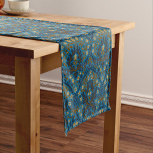 Vintage Blau Türkis William Morris Herbstblumen Großer Tischläufer