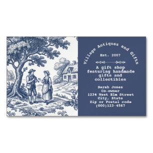Vintage Blau und Creme Toile de Jouy  Magnetische Visitenkarte