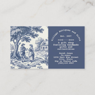 Vintage Blau und Creme Toile de Jouy  Visitenkarte
