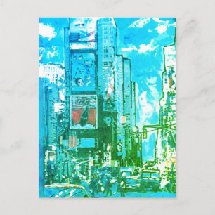 Vintage Blau und Grün Aquarell Times Square NY Postkarte