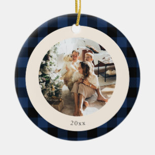 Vintage Blau und Schwarz Buffalo Karo Benutzerdefi Keramik Ornament