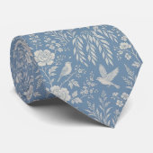 Vintage. Blau und Weiß. Vogel. Krawatte (Gerollt)