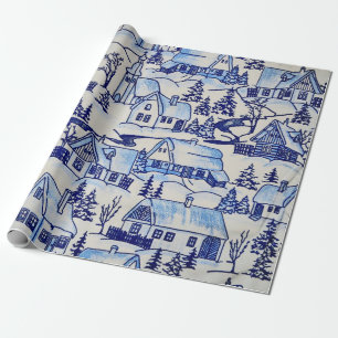 Vintage, Blau und Weiß, Weihnachten Geschenkpapier