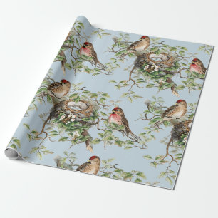 Vintage-Blau-Vogelnestmuster Natur-Dekoupage Geschenkpapier