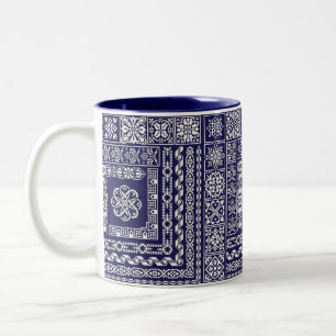 Vintage Blau-Weiß-Marokkanisches Muster Zweifarbige Tasse