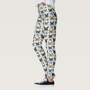 Vintage Blau Weiße Delft Schmetterling Botanik Leggings