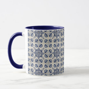 Vintage Blau Weiße Geometrische Blumenmuster Tasse