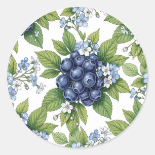 Vintage Blaubeerblüten Botanisches Muster Runder Aufkleber