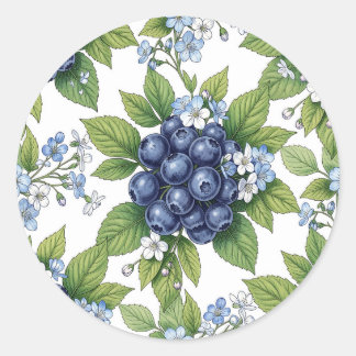Vintage Blaubeerblüten Botanisches Muster Runder Aufkleber