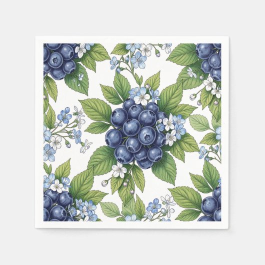Vintage Blaubeerblüten Botanisches Muster Serviette (Vorderseite)