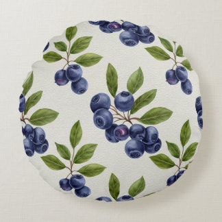 Vintage Blaubeere Botanisch nahtlos Rundes Kissen