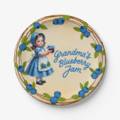 Vintage Blaubeermädchen - Omas Blaubeermarmelade Pappteller (Vorderseite)