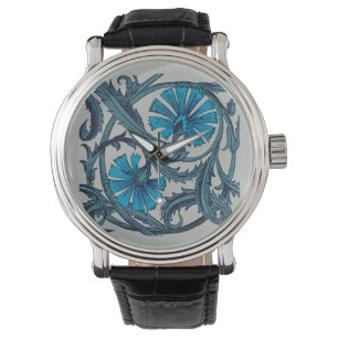 Vintage blaue antike Blume Kunsthandwerk rustikal Armbanduhr