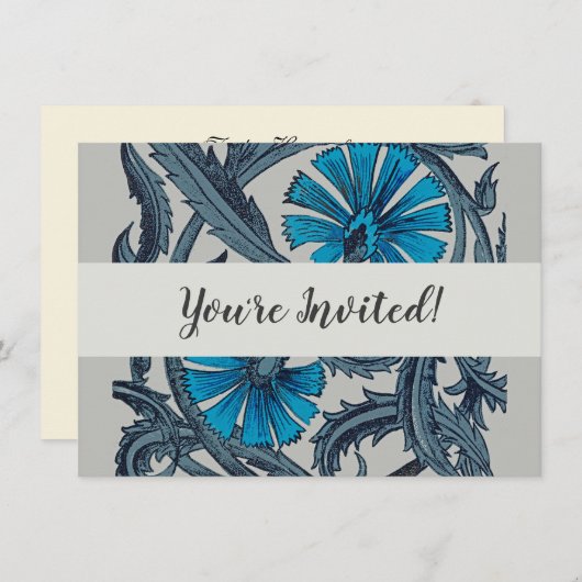 Vintage blaue antike Blume Kunsthandwerk rustikal Einladung (Vorne/Hinten)