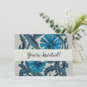 Vintage blaue antike Blume Kunsthandwerk rustikal Einladung (Stehend Vorderseite)