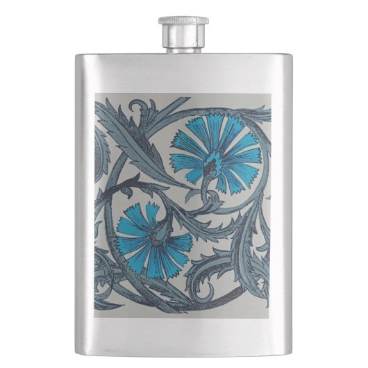 Vintage blaue antike Blume Kunsthandwerk rustikal Flachmann (Vorderseite)