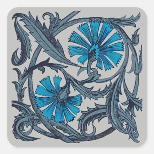 Vintage blaue antike Blume Kunsthandwerk rustikal Quadratischer Aufkleber (Vorderseite)